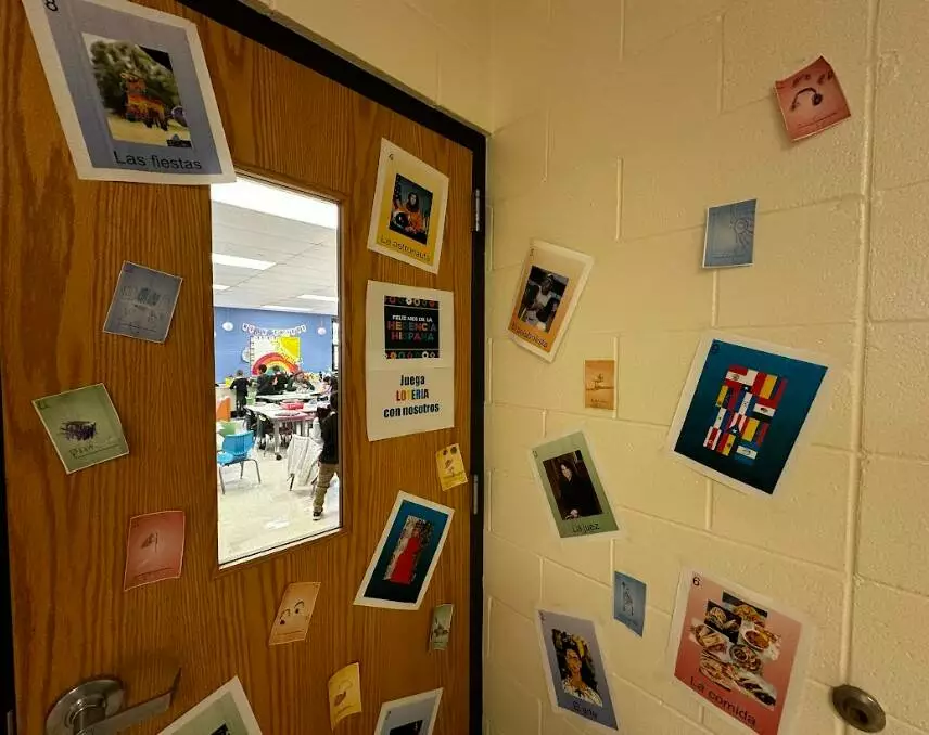 One classroom proudly displayed important words in Hispanic culture using a popular game - Loteria! 